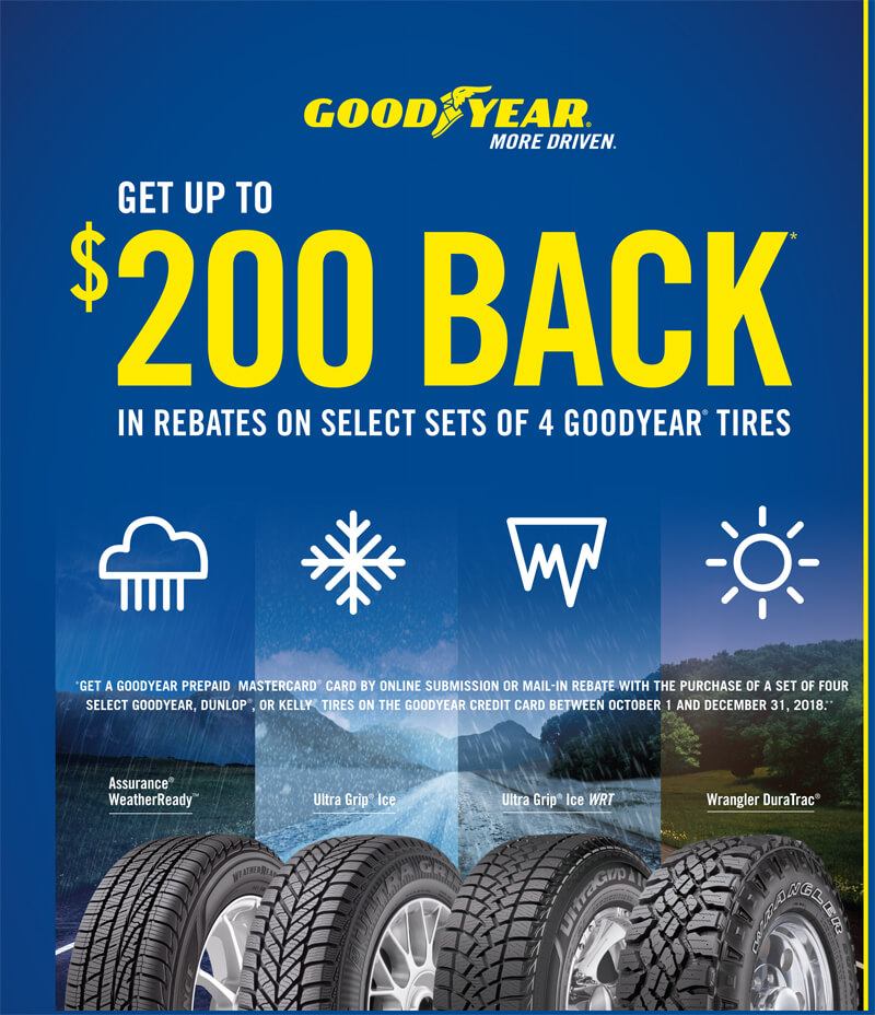 Get Up To $200 Back In Rebates on Select Sets of 4 Goodyear Tires — Kubly's  Automotive